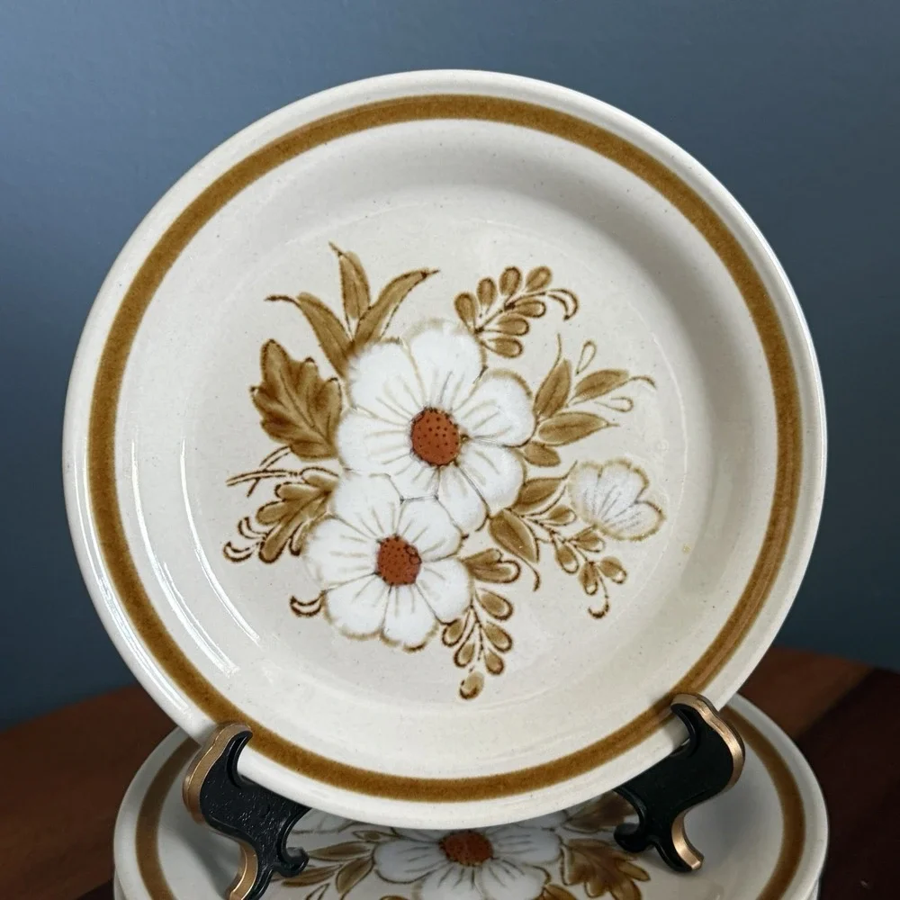 Mountain Wood Collection Dried Flowers Dessert Plates Set 5 Japan Stoneware 6.25